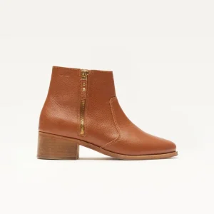 Bottines plates Coline - Cuir pull-up grainé miel