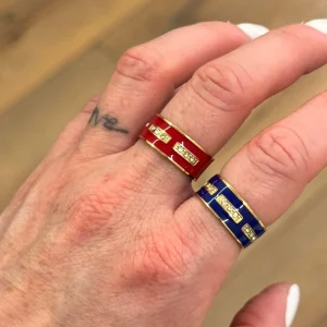 Anneau doré rouge et strass