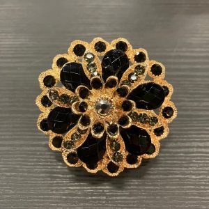 Bague solar dorée strass noir